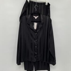 Lilac+London Plus Sz XXL Pajama Set Satin Long Sleeve Notch Collar Black Stripe